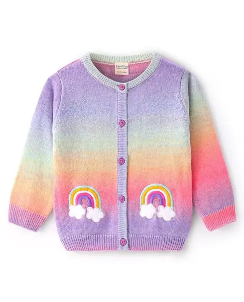 Bonfino Knit Full Sleeves Cardigan with Rainbow Design - Multicolour