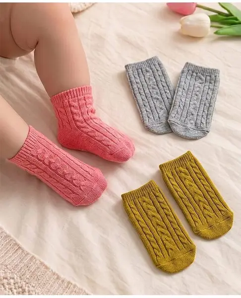 Cute Walk by Babyhug Woollen Nylon Viscose Anti Bacterial Ankle Length Socks Pack of 3 - Multicolor