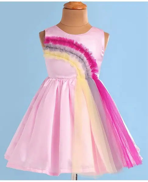 Rassha Sleeveless Ruffle Detailed Party Wear Dress - Baby Pink