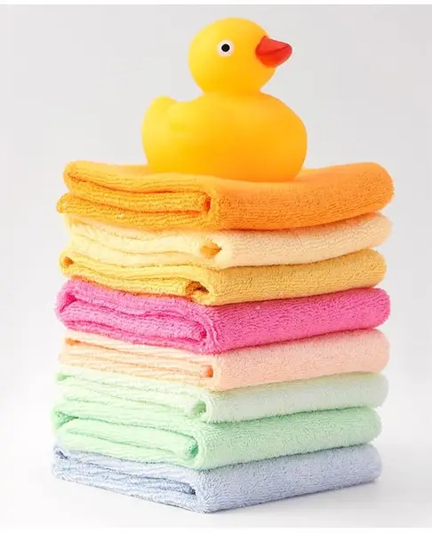 Ben Benny Terry Solid Color Wash cloth Pack of 8 L 25 x B 25 cm with a Duck Toy - Yellow & Pink