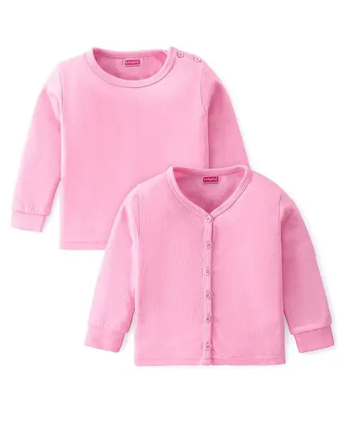Babyhug Cotton Knit Full Sleeves Front Open and Pullover Solid Color Thermal Wear - Pink