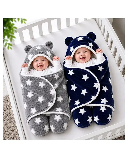Brandonn Microfiber Hooded Wearable Blanket Star Print Pack of 2 - Blue Grey