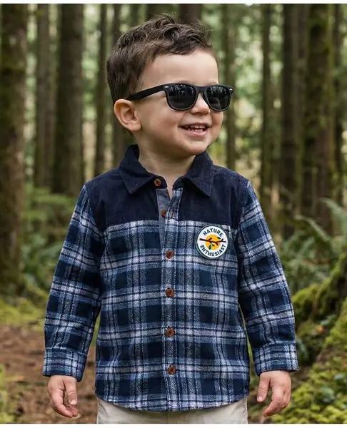 Babyoye Cotton Knit Full Sleeves Checks Shirt with Badge - Navy Blue