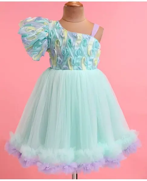 Rassha Sleeveless Solid Ruffled Party Wear Dress - Sea Green