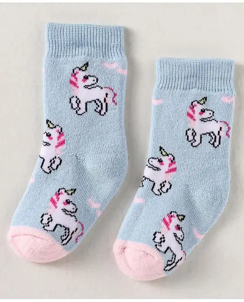 Mustang Cotton Knit Ankle Length Socks with Unicorn Design - Light Blue