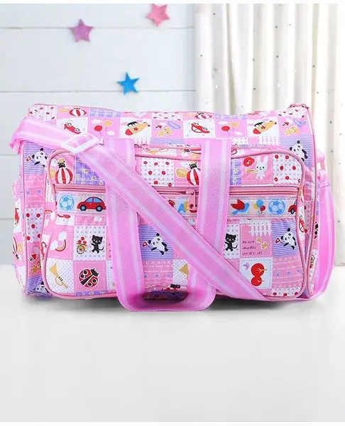 Diaper Bag Multiutility Sunny Day Print With PVC Fabric- Pink
