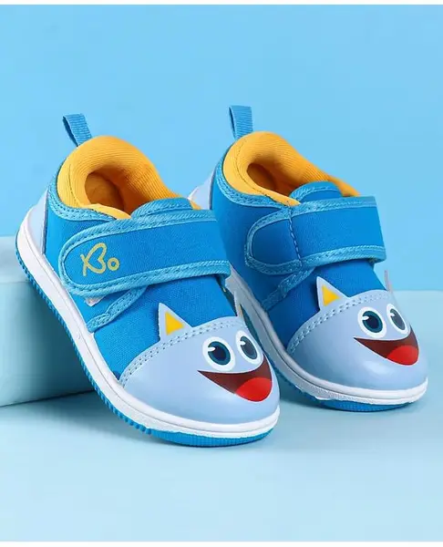 Babyoye Velcro Closure with Animal Face Print Casual Shoes - Blue & Light Blue