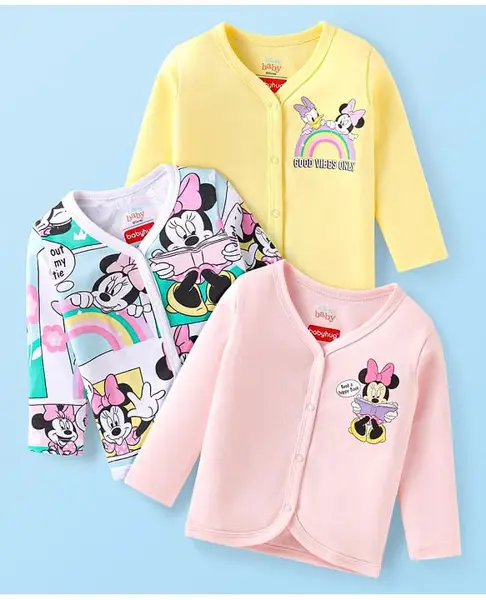 Babyhug Disney Interlock Full Sleeves Jhablas with Minnie Mouse Graphics Pack of 3 - Pink & Yellow