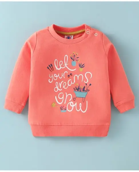 Zero Cotton Knit Full Sleeves Winter T-Shirt with Text Print - Dark Peach