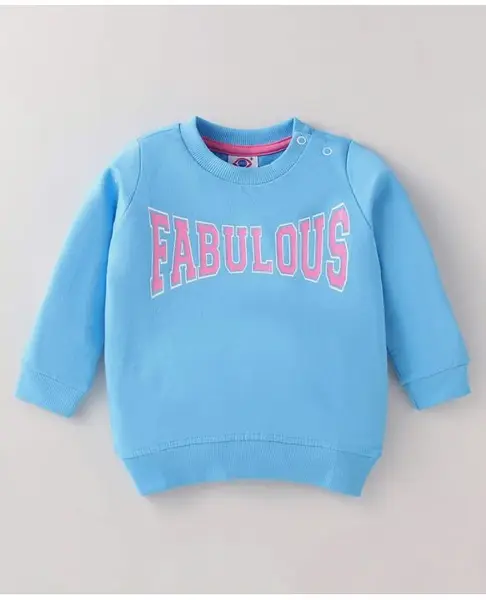 Zero Cotton Knit Full Sleeves Winter T-Shirt with Text Print - Light Blue