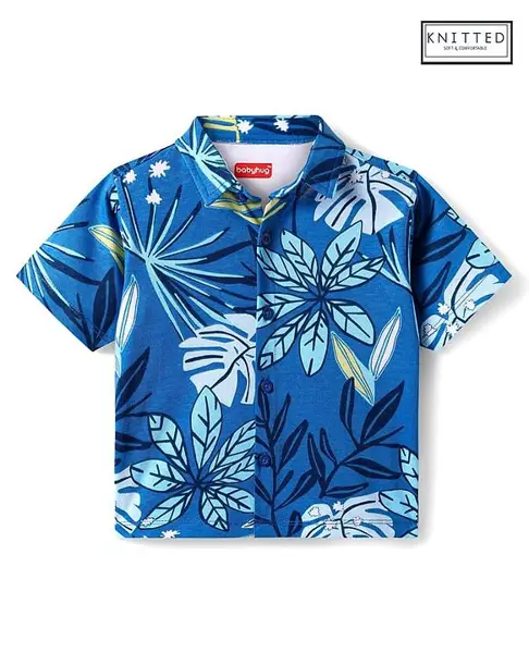 Babyhug Cotton Knit Half Sleeves Tropical Theme Printed Shirt - Blue