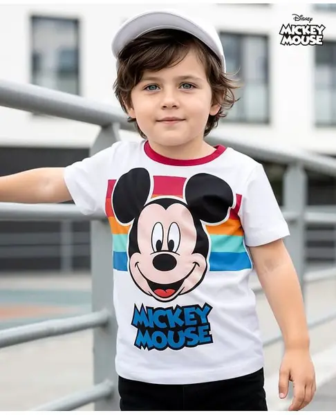 Babyhug Disney Single Jersey Half Sleeves T-Shirt With Mickey Mouse Graphics - White