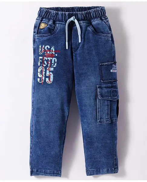 Olio Kids Denim Full Length Text Print Jeans - Blue