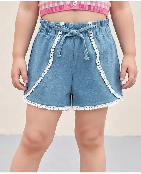 Mark & Mia Denim Shorts With Lace Detailing & Bow Applique - Blue