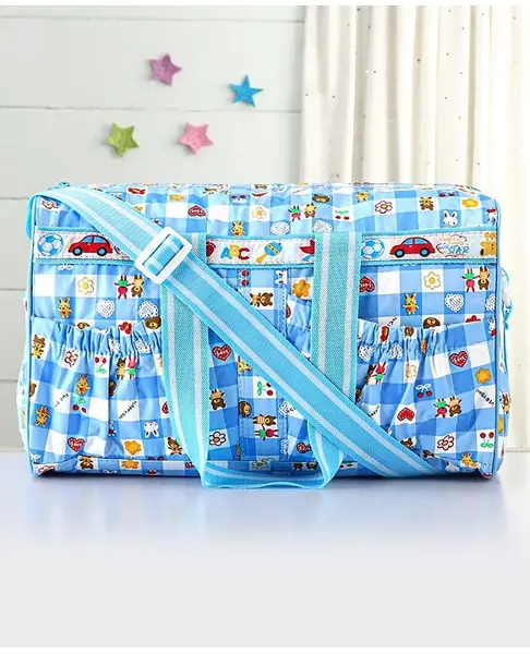 Multipurpose Diaper Bag Happy Day Square Print With PVC Material-Blue