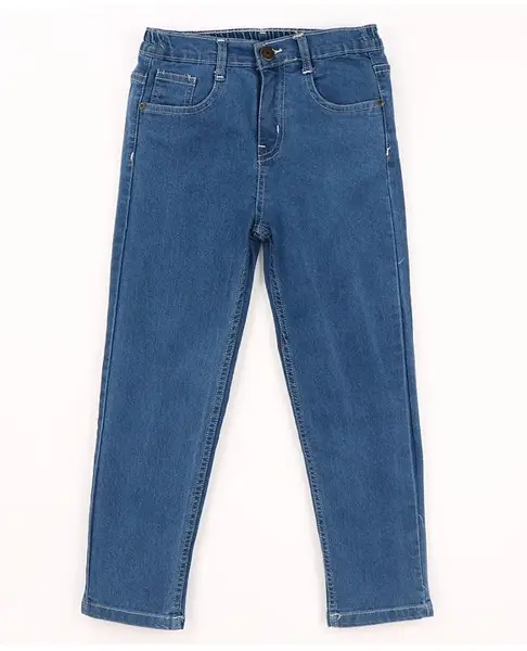 Babyhug Full Length Washed Denim Jeans with Stretch - Navy Blue