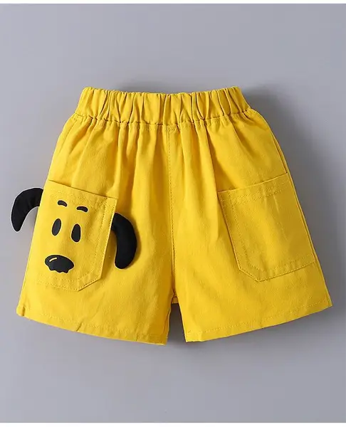Mark & Mia Cotton Shorts With Dog Print & Ear Applique - Yellow