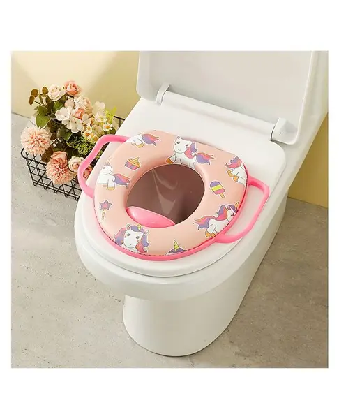 Babyhug Unicorn Printed Potty Seat With Handle - Light Pink