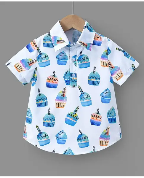Mark & Mia Half Sleeves Shirt With Cup Cake Print - White