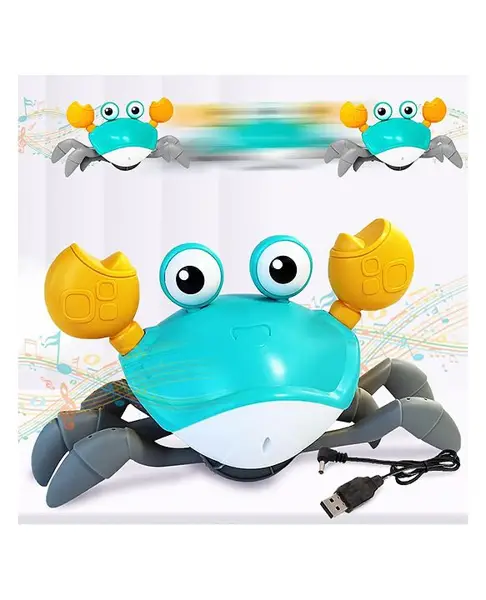 New Pinch  Rechargeable Crawling Crab Baby Toy for Kids Toddlers Infant Tummy Time Interactive Moving Toys for Babies 12 Months Electric Sensor Musical Dancing Walking Toy  (Color May Vary)