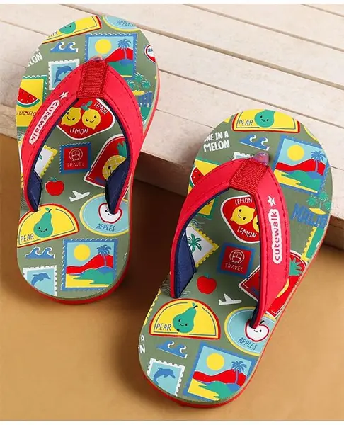 Cute Walk by Babyhug Slip on Flip Flops with Stamp Print - Red