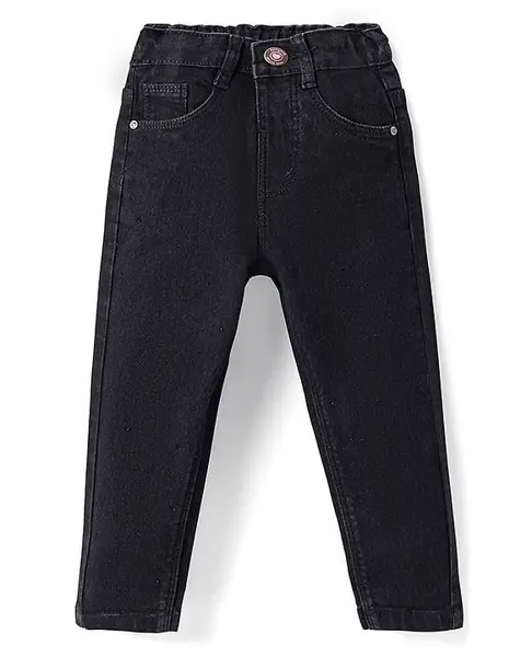 Babyhug Full Length Washed Denim Jeans With Stretch - Black