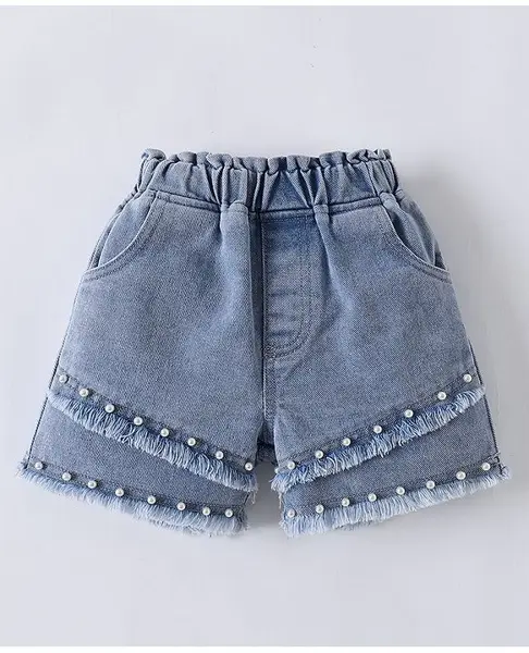 Mark & Mia Washed Cut & Sew Denim Shorts with Pearl Embellishment - Light Blue