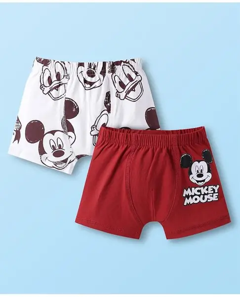 Babyoye Lycra Knit Trunk With Mickey Mouse Print Pack Of 2 - Maroon & White