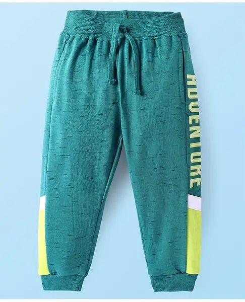 Babyhug Cotton Terry Knit Full Length Cut & Sew Lounge Pant with Adventure Print - Teal Blue