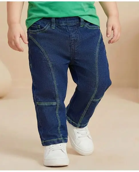 Babyoye Eco Conscious Cotton Blend Full Length Cut & Sew Solid Dyed Jeans - Blue