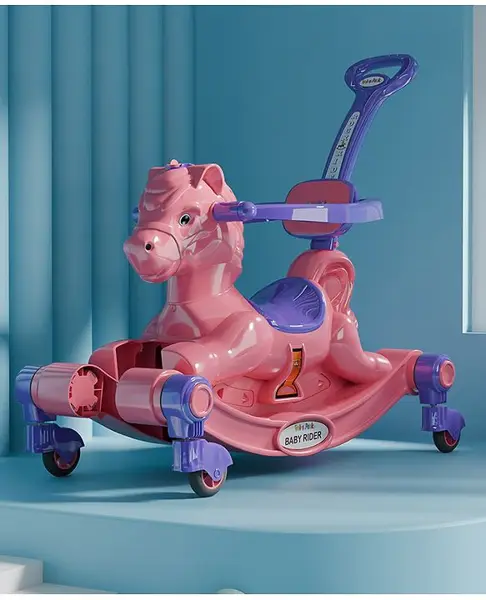 3 in 1 Baby Horse Rider Kids Ride On Car for Kids Push Ride on Toy with Rocker Push Handle  Rotating Head & Safety Bar - Peach