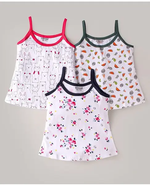 Doreme Single Jersey Knit Singlet Slips with Flower Fruits Bunny Print Pack of 3 - Red & White