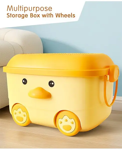Rolling Storage Box with Handle & Wheels - Yellow