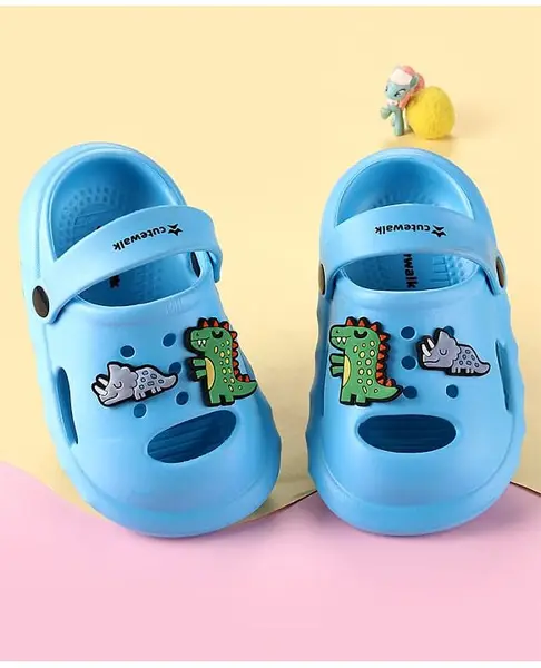 Cute Walk by Babyhug Backstrap Clogs with Animal Applique - Blue