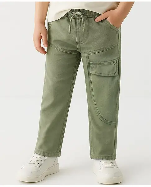 Babyhug Denim Full Length Washed Jeans With Stretch - Olive Green