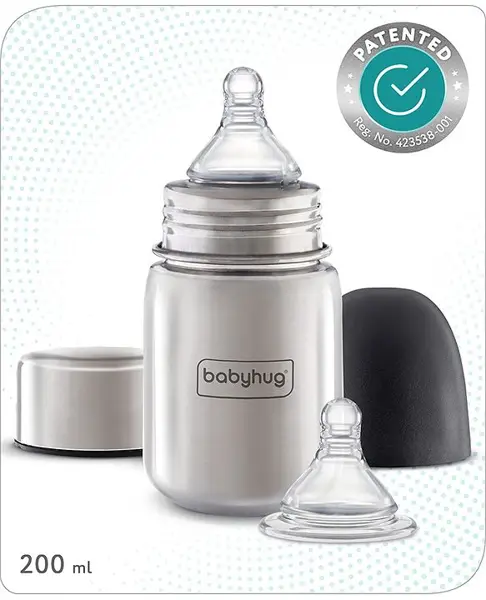 Babyhug Stainless Steel feeding bottle wide neck-200 ml