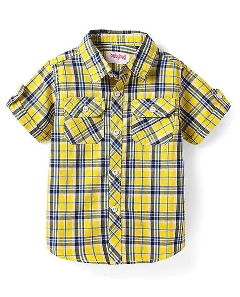 Babyhug Cotton Woven Half Sleeves Checkered Shirt - Yellow