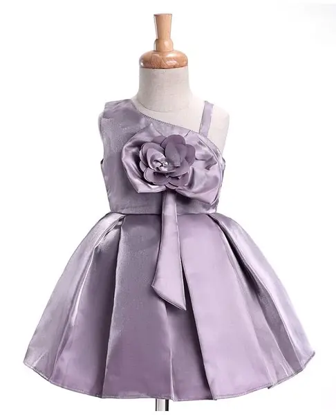 Enfance Sleeveless Floral Applique Pleated Dress - Mauve