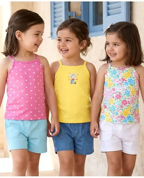 Babyhug 100% Cotton Single Jersey Knit Sleeveless Slips With Polka Dots & Floral Print Pack Of 3 - Pink Yellow & White