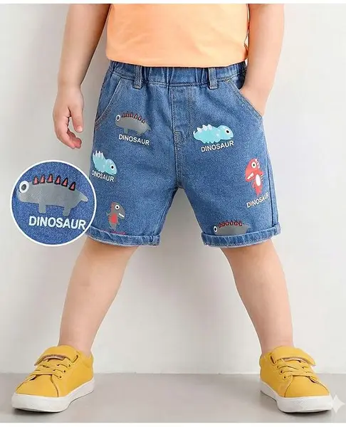 Mark & Mia Denim Knee Length Shorts With Dino Print - Blue