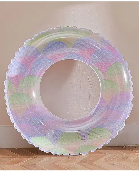 SYGA Pastel Geometric Inflatable Swim Ring Durable and Safe PVC Pool Float with Colorful Pattern