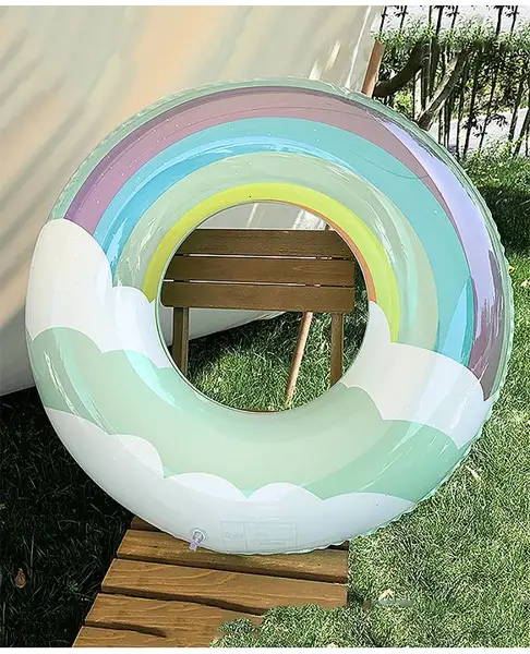 SYGA Colorful Rainbow Inflatable Swim Ring with Cloud Design - Fun Pool Float Suitable for kids Ages 5-9 Years
