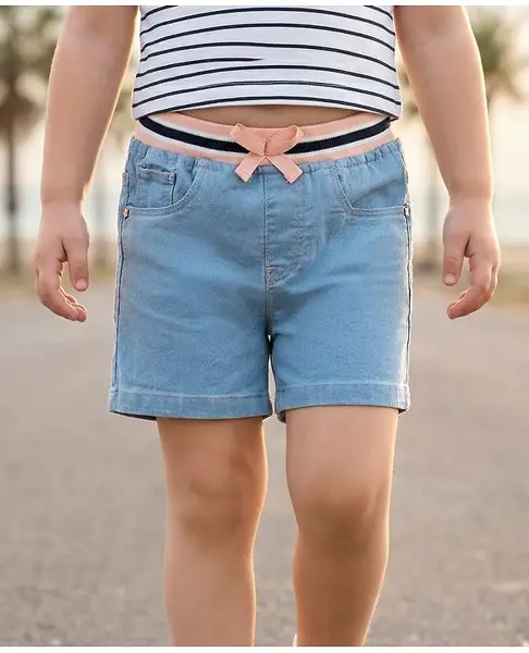 Babyhug Mid Thigh Denim Washed Shorts - Light Blue