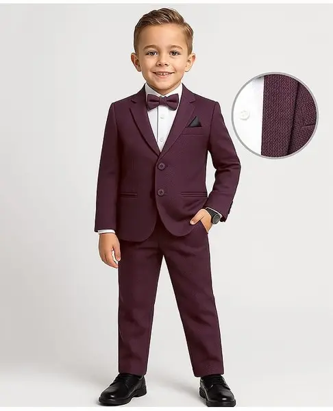 Babyhug Knit Full Sleeves 3 Piece Soild Color Party Suit - Wine & White