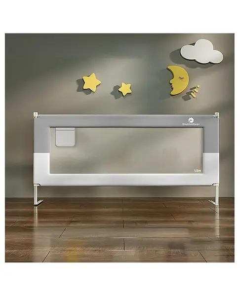 StarAndDaisy Baby Bed Guard Rail with U- Body Support Frame Adjustable Height/Portable Single Side Bed Rail for Infant & Toddlers Safety (Grey & White-1.5M)