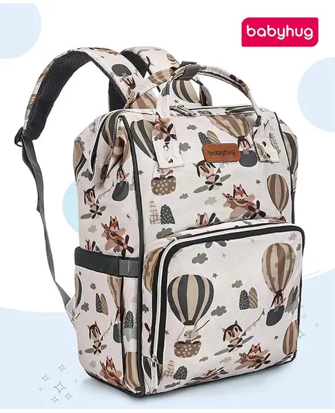 Babyhug Multipurpose Spacious Diaper Backpack Hot Air Balloon Print - Beige