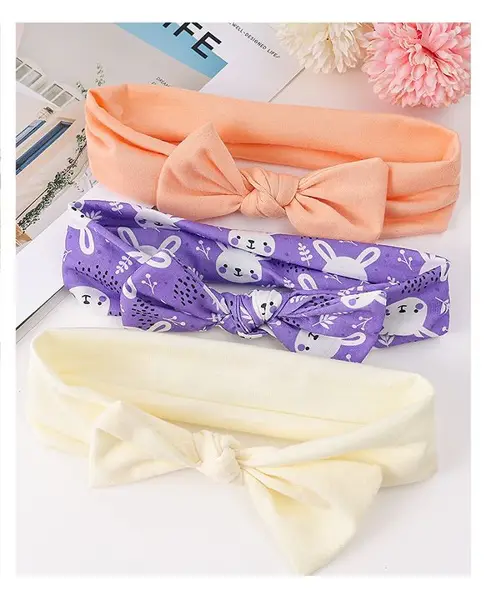 Babyhug Free Size Headbands Bow Detailing and Bunny Print Pack of 3 - Coral