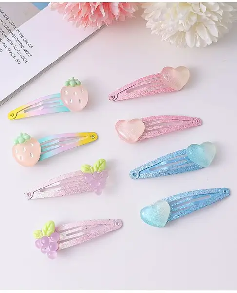 Babyhug Snap Clips with Heart & Fruits Applique Pack of 8 - Multicolor