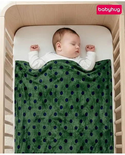 Babyhug Single Ply Mink Blanket Polka Dots Print - Teal Green