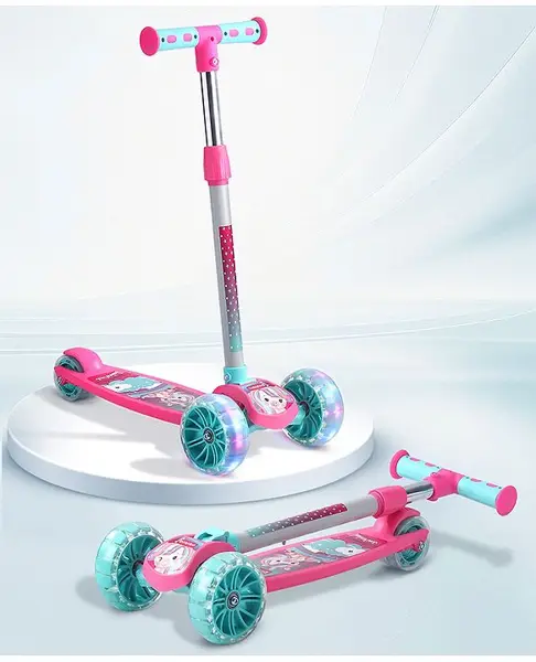 Babyhug 3 Wheel Foldable Kids Scooter with LED Light 4 Level Height Adjustment - Pink